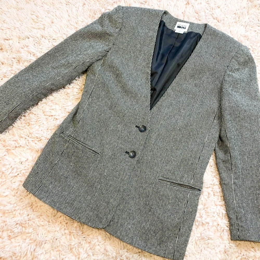 Vintage Black & White Plaid Oversized Blazer